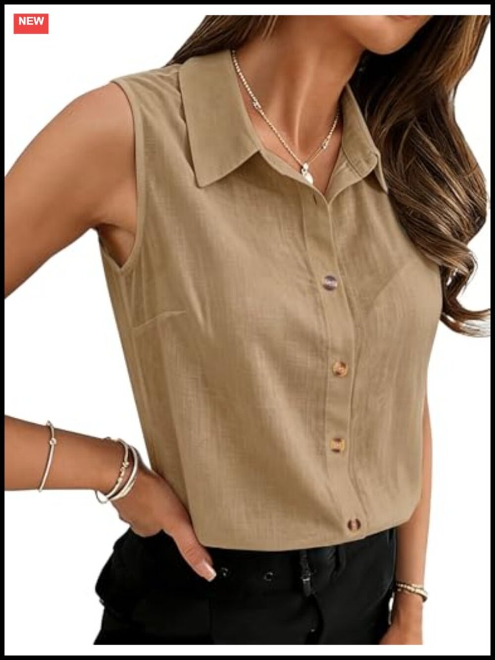 Womens Sleeveless Button Down Shirt Cotton Blouse Casual V-Neck Tank Top